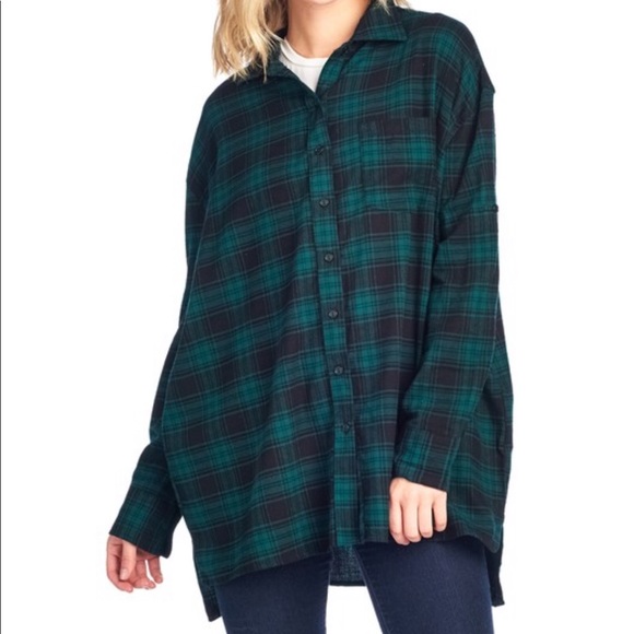 Leah Green Plaid Oversized Boyfriend Flannel - Picture 3 of 7
